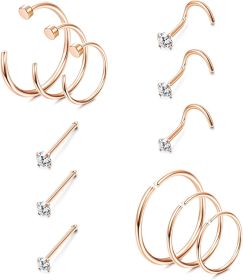 Rings Surgical Nose Hoops For Women Men Dot CZ Nose Studs Set 20G Nose Piercing Nostril Lip Nose Hoops Body Jewelry
