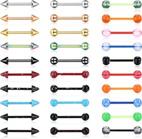 14G 30 Pcs Tongue Rings Nipple Rings Pack Multicolor Stainless Acrylic Barbells Curved Straight Long Tongue Nipple Piercing for Women Men