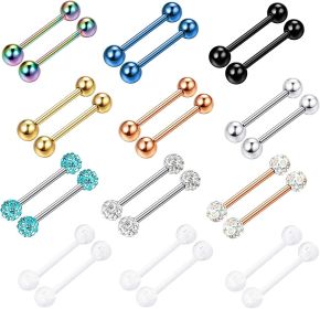 14G 12-18MM Stainless Nipple Tongue Ring Barbell Nipplerings Body Piercing 24PCS