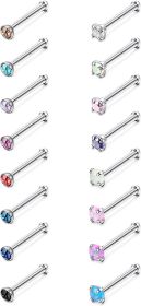 Stud Nose Rings 18G 20G Stainless Opal CZ L Screw Bone Nose Piercing Stud Jewelry