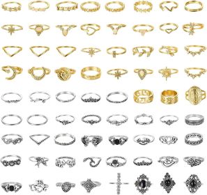72 Pcs Knuckle Rings for Women Stackable Ring Set Bohemian Retro Vintage Joint Midi Nail Finger Multiple Ring SetSilver Tone