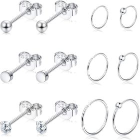 12pcs 925 Sterling Tiny Cartilage Earrings For Women Men 3mm Dot CZ Ball Stud Earrings Endless Nose Rings Hoop Set Assorted Tragus Helix Piercing
