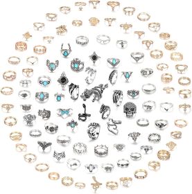 108 Pcs Fashion Boho Knuckle Rings Set for Women Girls Men Vintage Retro Turquoise Bohemian Midi Rings Joint Nail Band Cuff Toe Statement Finger