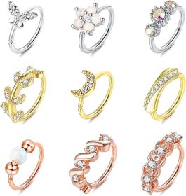9Pcs 20G Stainless Steel Nose Ring Hoop for Women Men Paved CZ Butterfly Leaf Flower Crawler Cartilage Helix Earrings Nose Ear Piercing Hoop Body