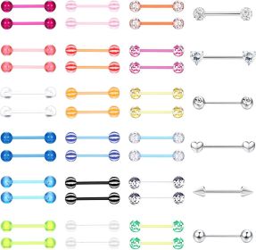 Tongue Nipple Rings 14G Glow in Dark Flexible Acrylic Straight Tongue Barbell Nipple Ring Retainer Surgical Viper Tongue Nipple Piercing Piercing