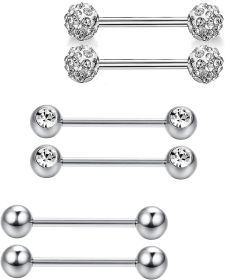 3 Pairs 14G 316L Stainless Nipple Rings Piercing Body Barbell CZ Tongue Rings