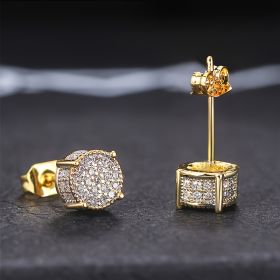 Fancy Round Shaped Stud Earrings Paved Shiny CZ Stone Silver Color/Golden Everyday Fashion Versatile Ear Jewelry For Men & Women (Color: Silvery)